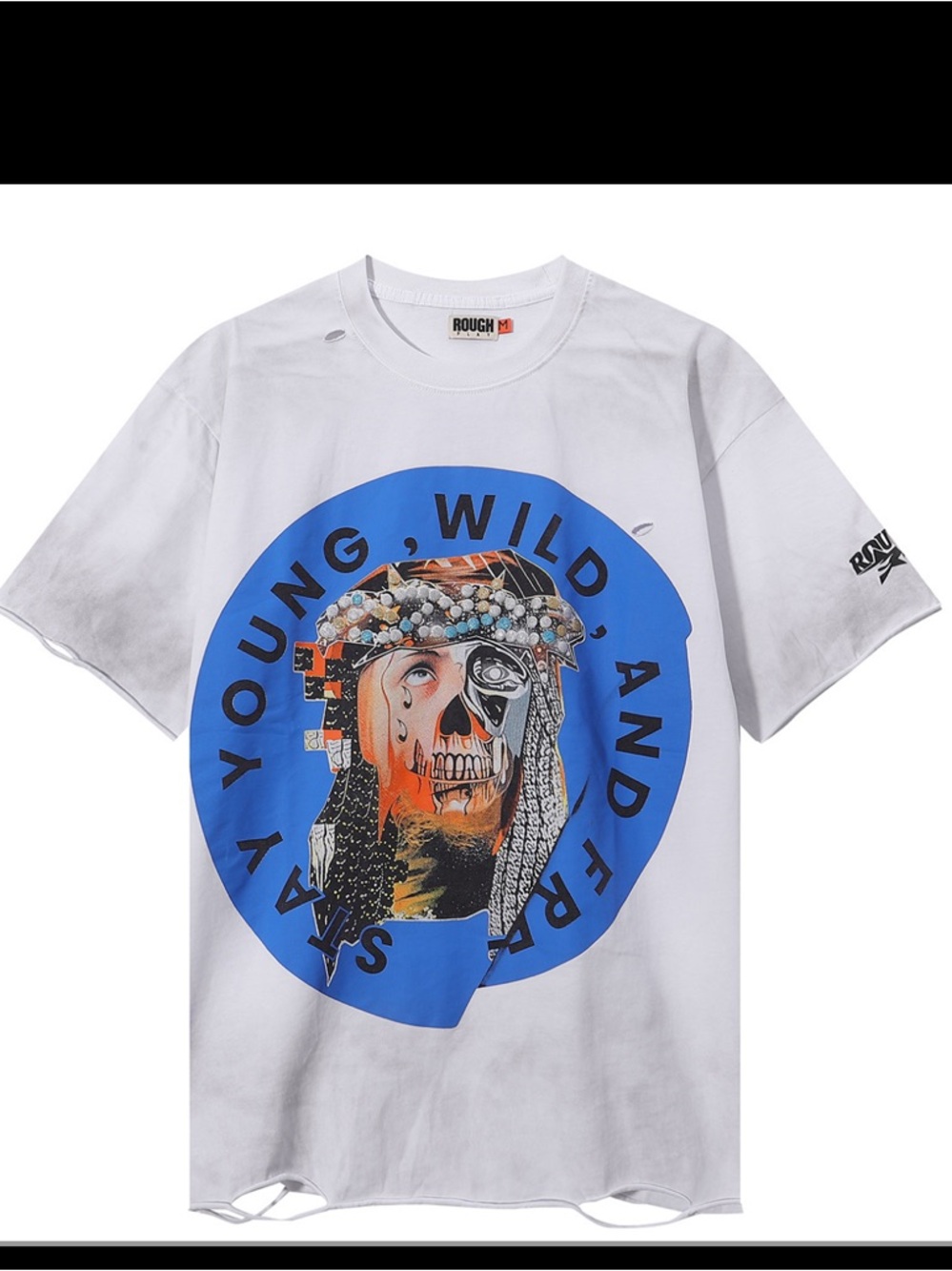 Roughplay White Graphic Short Sleeve Tee - Young, Wild & Free